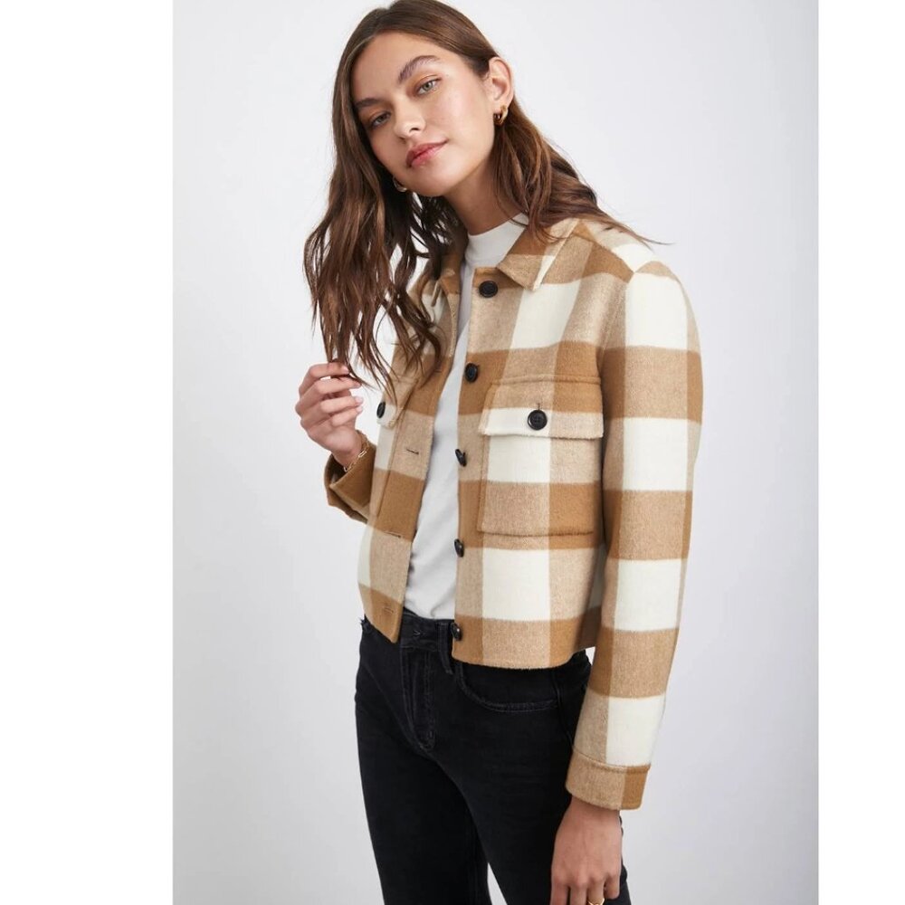 Rails Steffi Wool Blend Jacket, NWOT, Color: Ivory/Camel Buffalo Check, Size: S